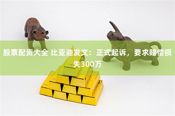 股票配资大全 比亚迪发文：正式起诉，要求赔偿损失300万